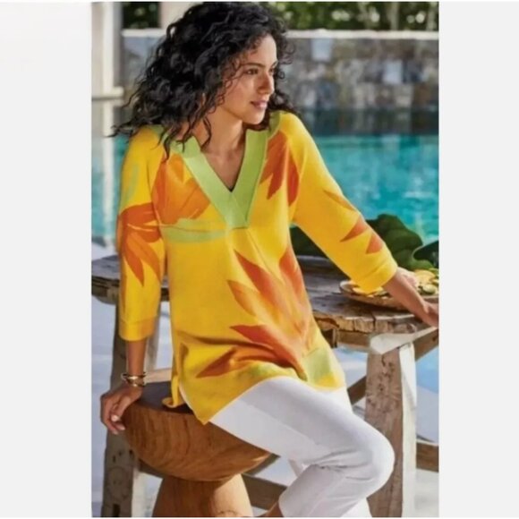 Soft Surroundings | La Paradiso Tropical Tunic Sweater 3/4 Sleeve | SZ S Women's - Picture 1 of 7